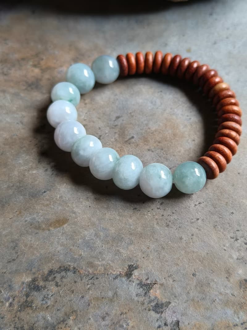 天然緬甸翡翠糯冰淡藍紫綠算盤珠/圓珠 手串手鍊