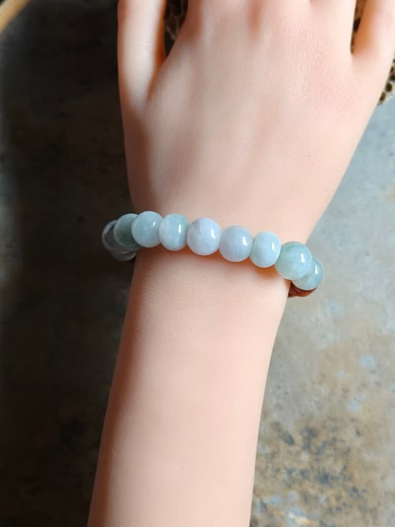 天然緬甸翡翠糯冰淡藍紫綠算盤珠/圓珠 手串手鍊