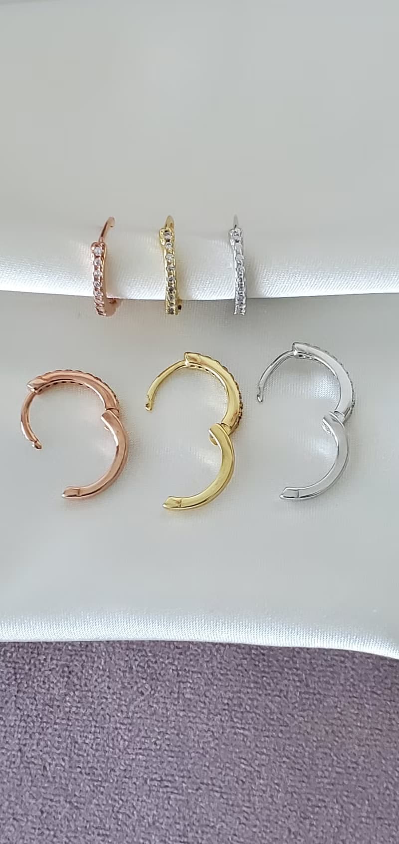 925 純銀 鍍18K玫瑰金耳環 ~ 滿鑽 C 圈耳環 ~ 圈型耳扣耳環