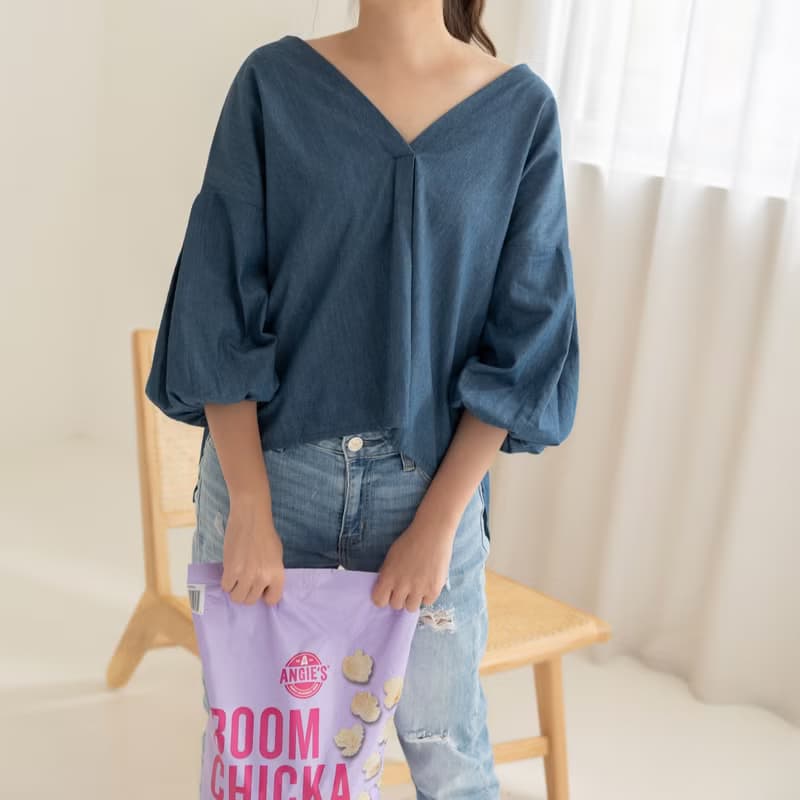 | 自訂款・知性美Style | 皮特小泡袖 七分袖 女裝上衣 青藍