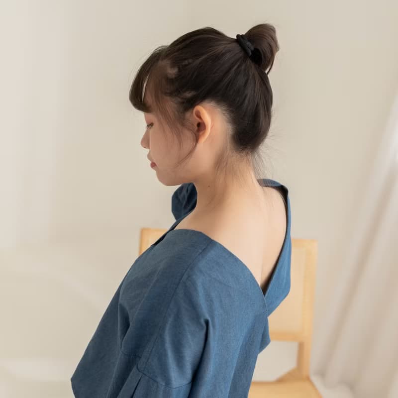 | 自訂款・知性美Style | 皮特小泡袖 七分袖 女裝上衣 青藍