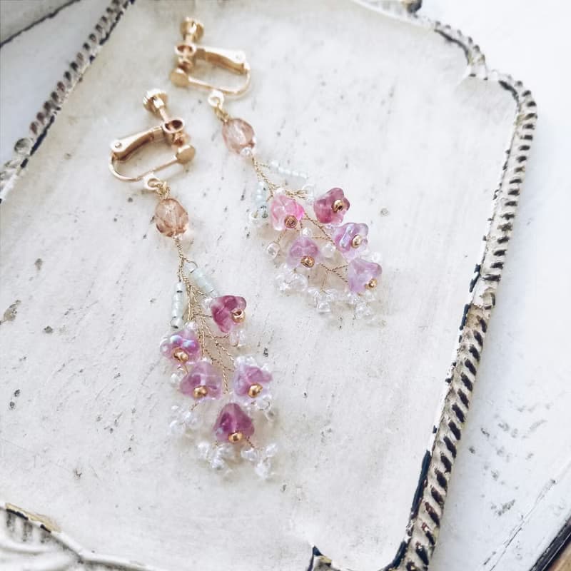 串珠花束耳環 (紫紅)