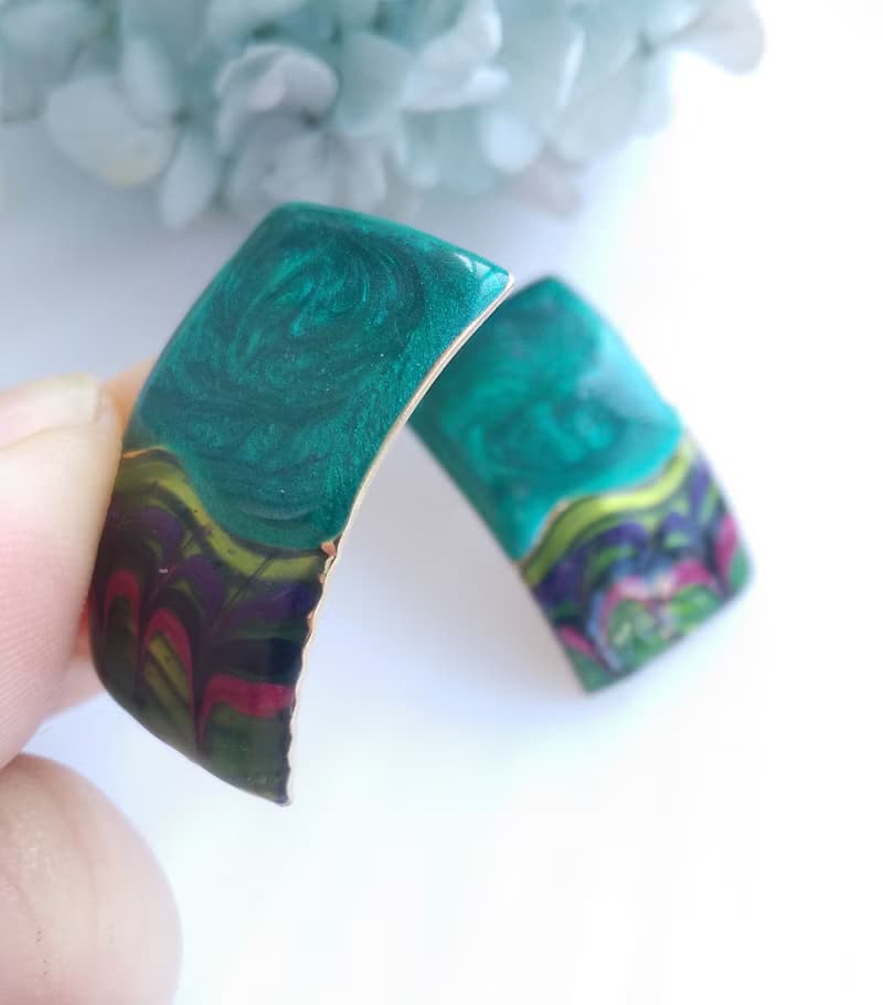 Vintage Jewelry 西洋古董飾品 長方 綠拉絲紋  針式耳環