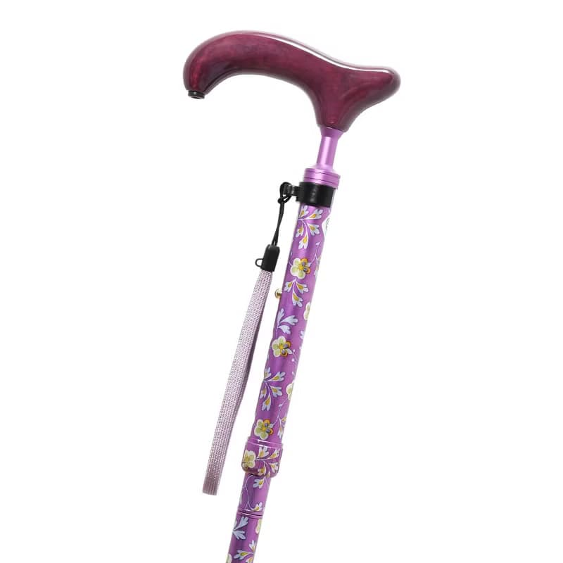 アルミスリムネック花柄・紫　-4つ折りタイプ 折りたたみ式アルミステッキ-