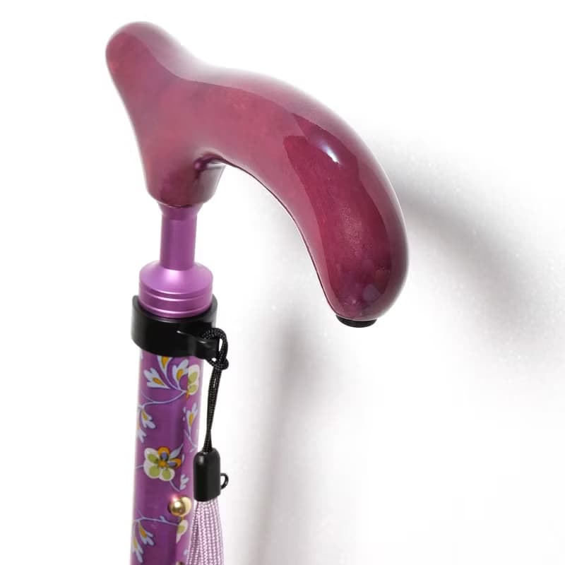 アルミスリムネック花柄・紫　-4つ折りタイプ 折りたたみ式アルミステッキ-