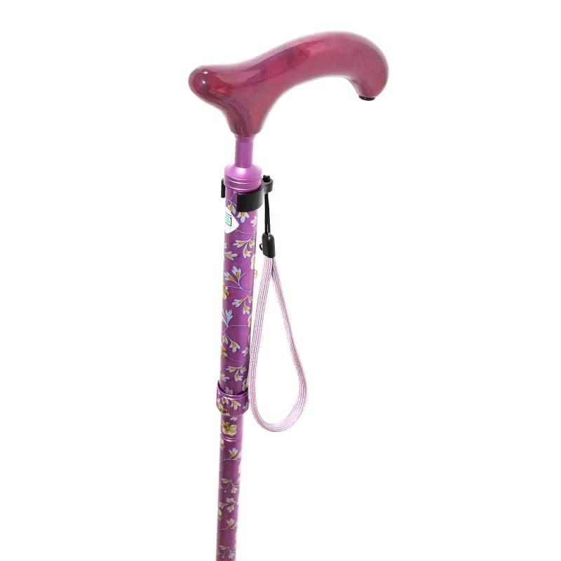 アルミスリムネック花柄・紫　-4つ折りタイプ 折りたたみ式アルミステッキ-