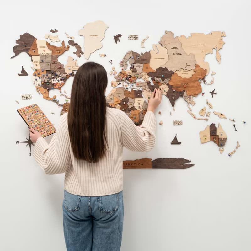 Wooden World Map Wall Art, Home Gift for Mom, Rustic Wall Decor, 3D World Map
