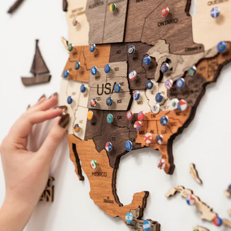 Wooden World Map Wall Art, Home Gift for Mom, Rustic Wall Decor, 3D World Map