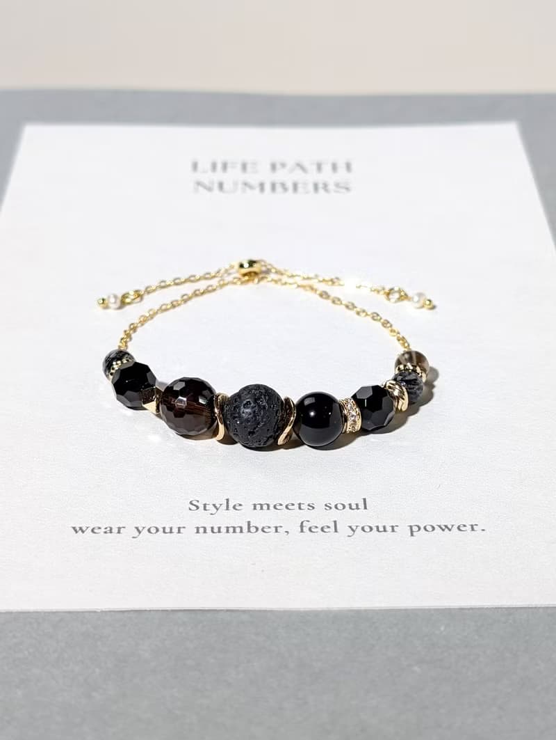 生命靈數8號 開運手鍊 | 黑髮晶×天然石 | 黑金能量與力量象徵