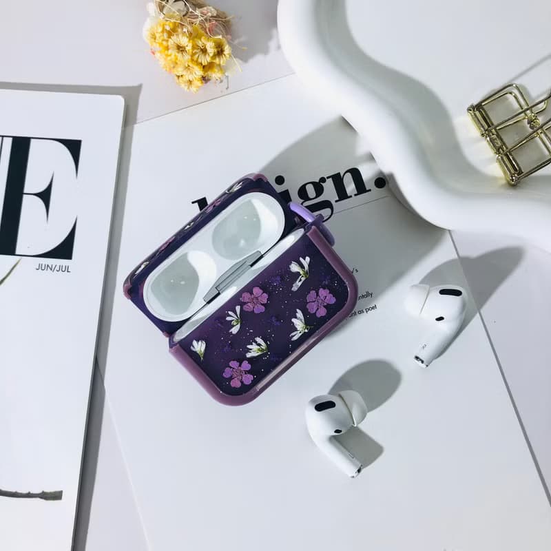 水晶紫壓花耳機殼,搭配AirPods 1,2,3,4,AirPods Pro 2,精美禮物