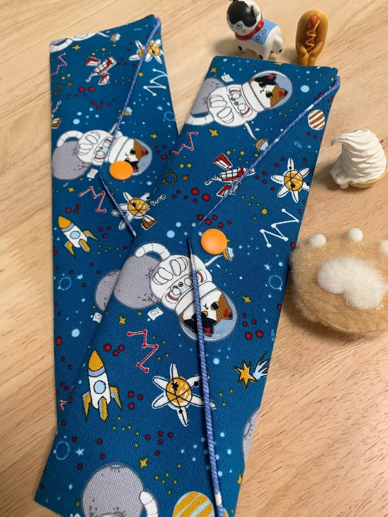 文青風環保純棉筷袋 外太空貓咪 閃耀藍 幸福滿滿 日本 潮物 收