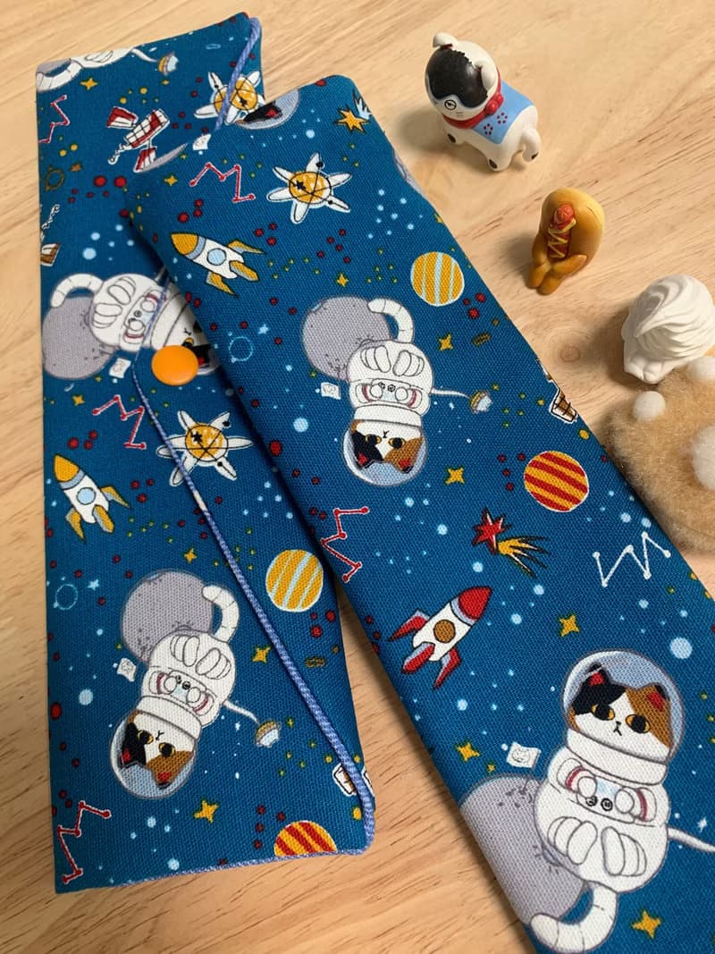 文青風環保純棉筷袋 外太空貓咪 閃耀藍 幸福滿滿 日本 潮物 收