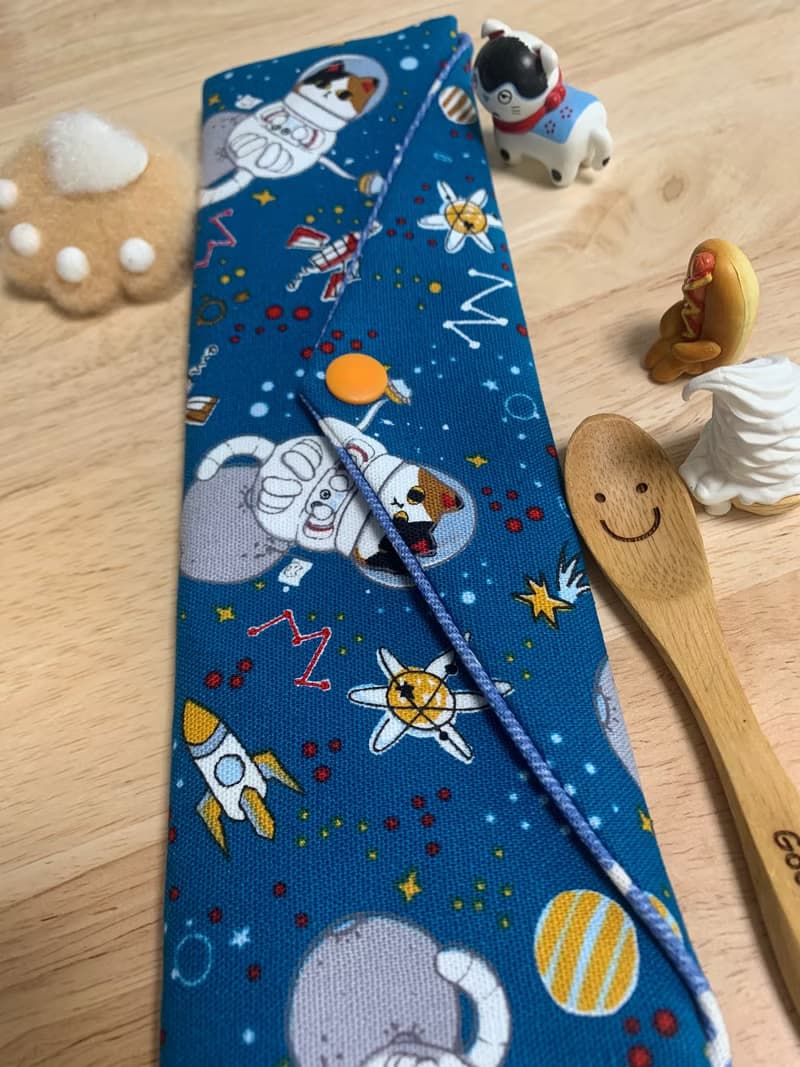 文青風環保純棉筷袋 外太空貓咪 閃耀藍 幸福滿滿 日本 潮物 收