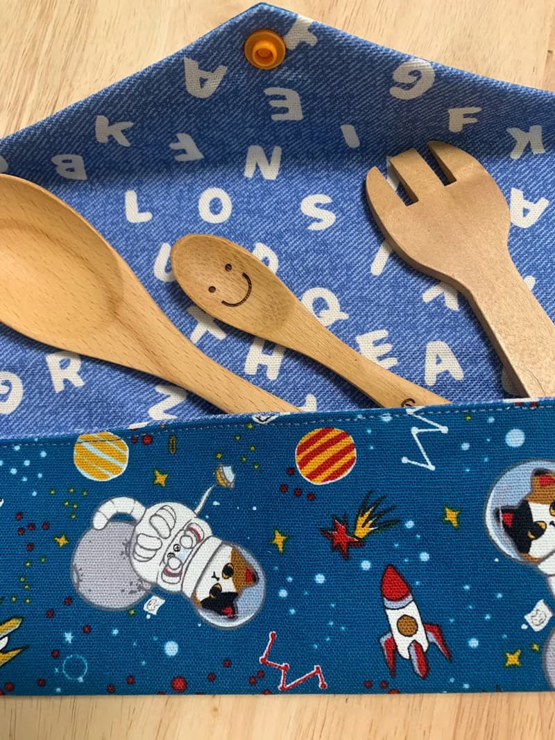 文青風環保純棉筷袋 外太空貓咪 閃耀藍 幸福滿滿 日本 潮物 收