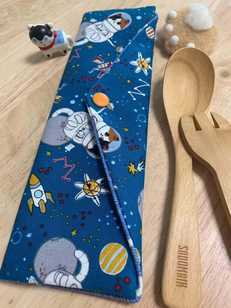 文青風環保純棉筷袋 外太空貓咪 閃耀藍 幸福滿滿 日本 潮物 收