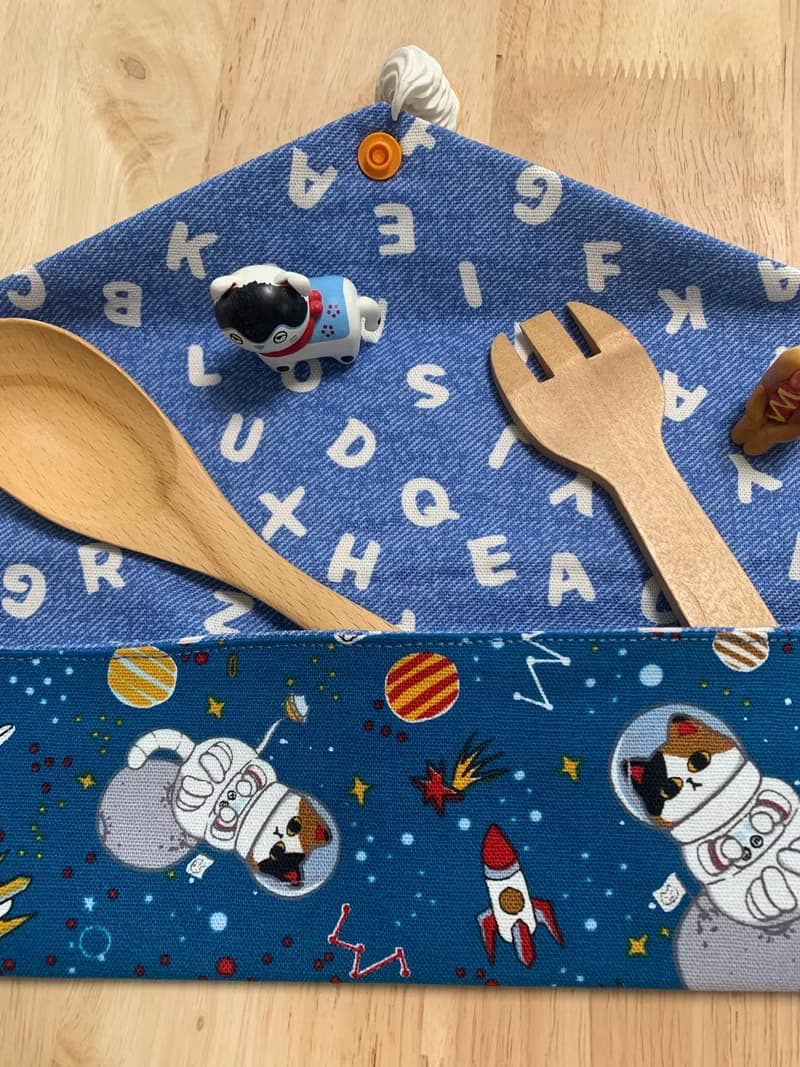 文青風環保純棉筷袋 外太空貓咪 閃耀藍 幸福滿滿 日本 潮物 收