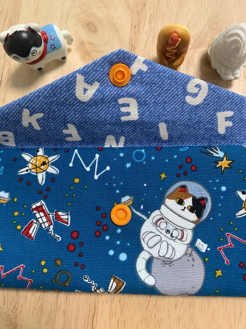 文青風環保純棉筷袋 外太空貓咪 閃耀藍 幸福滿滿 日本 潮物 收