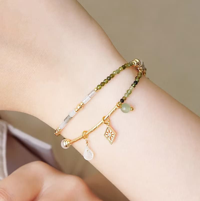 人緣 x 綠碧璽 石榴石 月光石 拉長石 母親節【克林姆的吻】手鍊