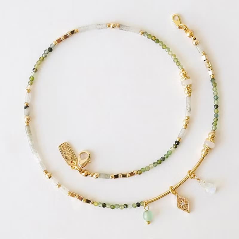 人緣 x 綠碧璽 石榴石 月光石 拉長石 母親節【克林姆的吻】手鍊