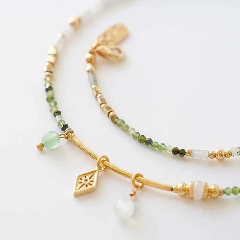 人緣 x 綠碧璽 石榴石 月光石 拉長石 母親節【克林姆的吻】手鍊