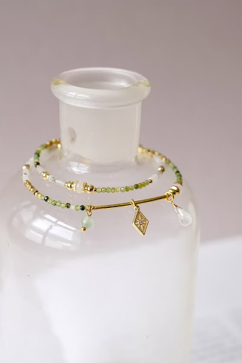 人緣 x 綠碧璽 石榴石 月光石 拉長石 母親節【克林姆的吻】手鍊