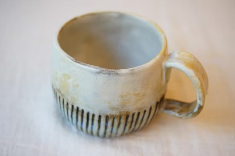 手捏粉引侘白杯盤組 午茶杯盤組 咖啡杯盤 陶藝