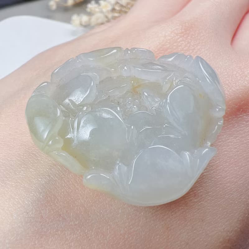 冰飄黃翡翠牡丹花 | 天然緬甸A貨翡翠 | 送禮