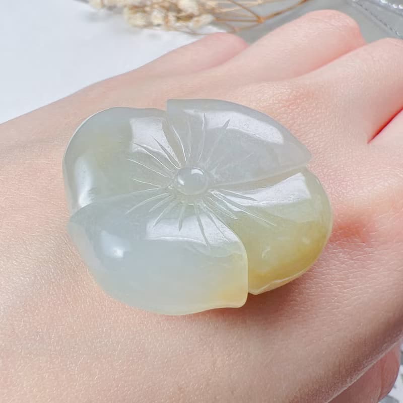 冰飄黃翡翠牡丹花 | 天然緬甸A貨翡翠 | 送禮