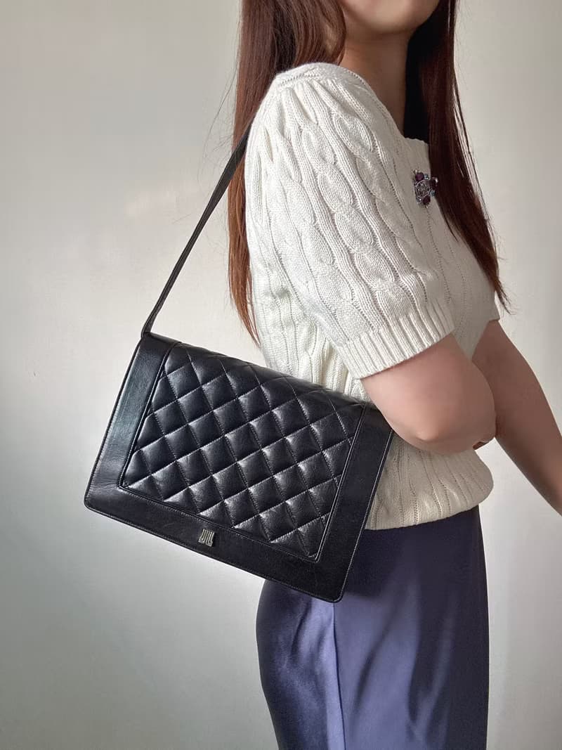 中古美品 Lanvin 浪帆 菱格紋真皮風琴包 斜背包 腋下包 法國製