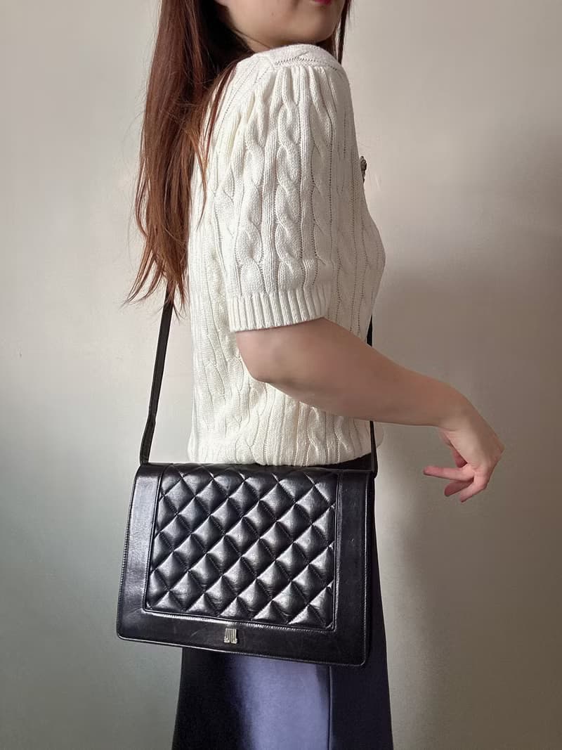 中古美品 Lanvin 浪帆 菱格紋真皮風琴包 斜背包 腋下包 法國製