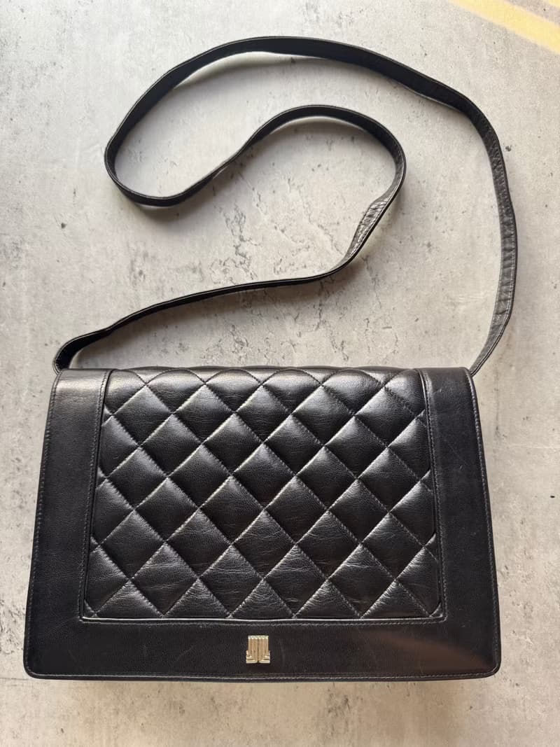 中古美品 Lanvin 浪帆 菱格紋真皮風琴包 斜背包 腋下包 法國製