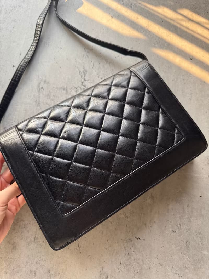 中古美品 Lanvin 浪帆 菱格紋真皮風琴包 斜背包 腋下包 法國製