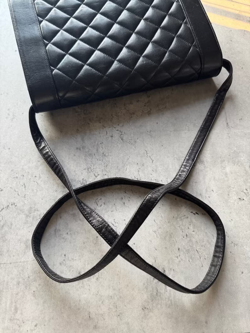 中古美品 Lanvin 浪帆 菱格紋真皮風琴包 斜背包 腋下包 法國製