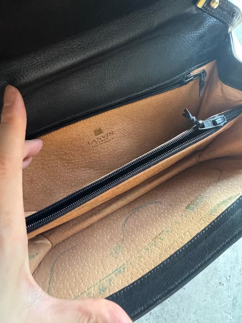 中古美品 Lanvin 浪帆 菱格紋真皮風琴包 斜背包 腋下包 法國製