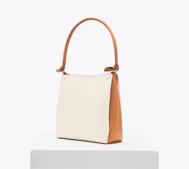 Mini Two-Tone Tote 素皮革 手提包 側背包 斜背包 米白色x淺棕色