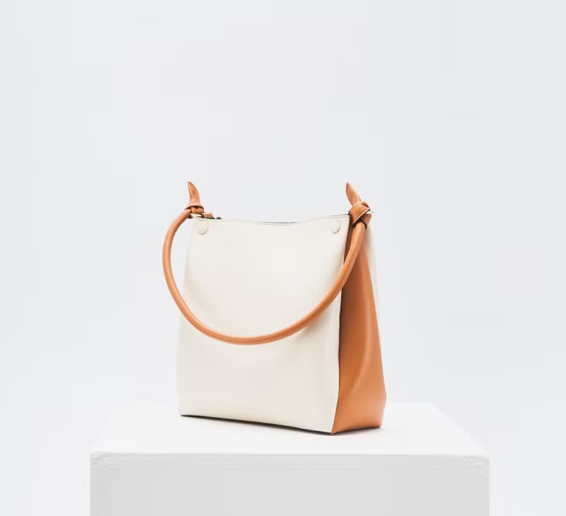 Mini Two-Tone Tote 素皮革 手提包 側背包 斜背包 米白色x淺棕色