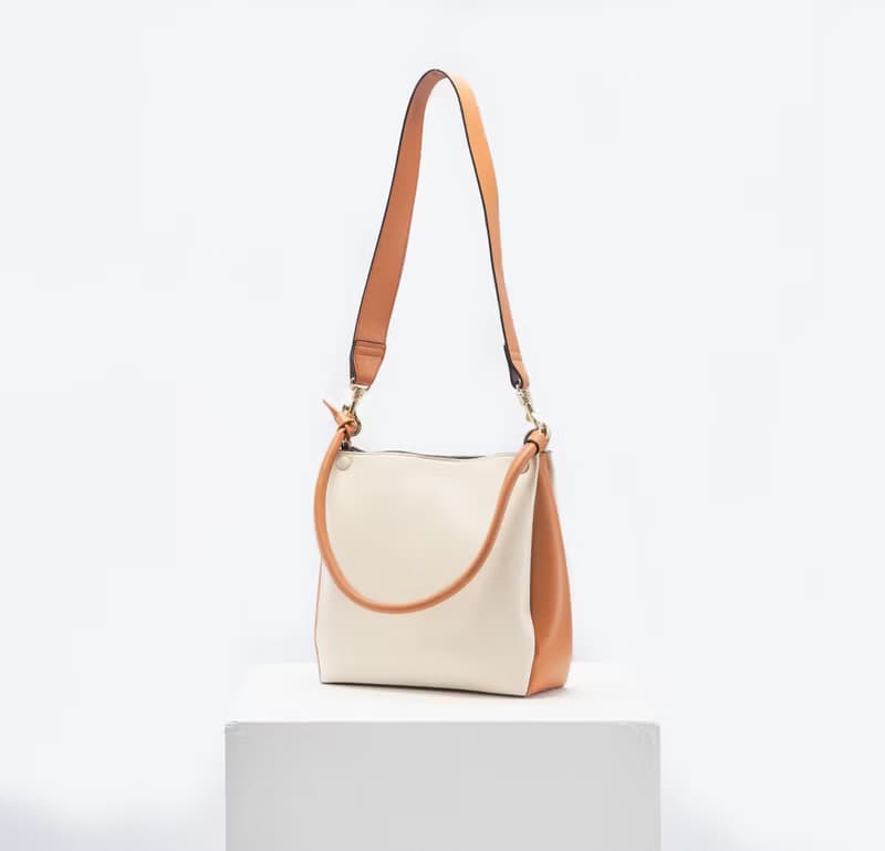 Mini Two-Tone Tote 素皮革 手提包 側背包 斜背包 米白色x淺棕色