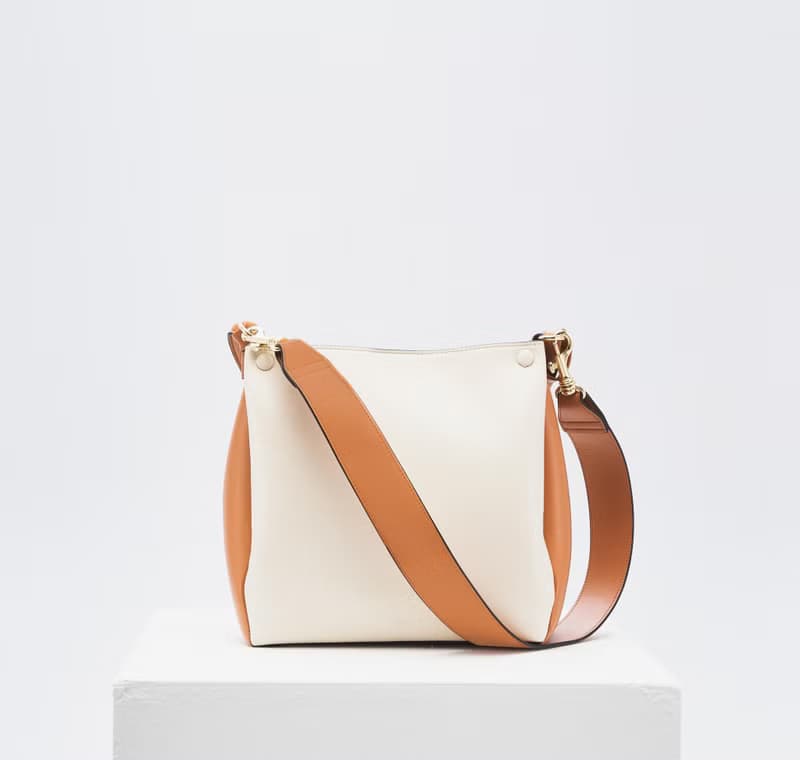 Mini Two-Tone Tote 素皮革 手提包 側背包 斜背包 米白色x淺棕色