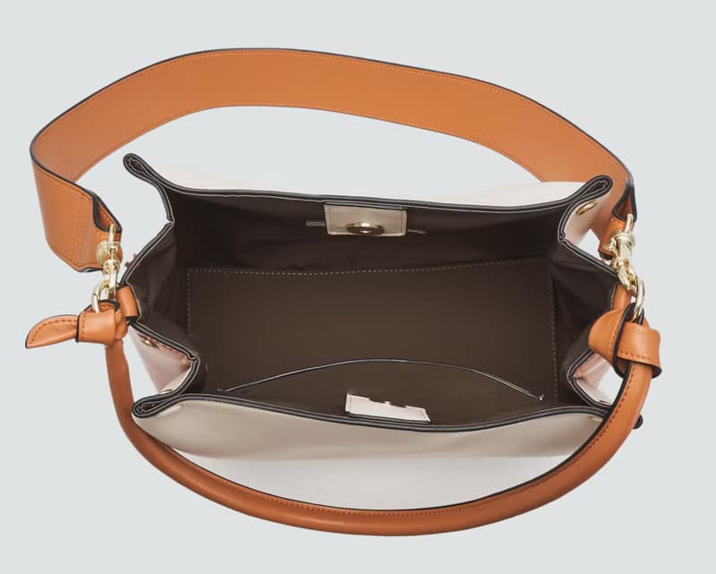 Mini Two-Tone Tote 素皮革 手提包 側背包 斜背包 米白色x淺棕色