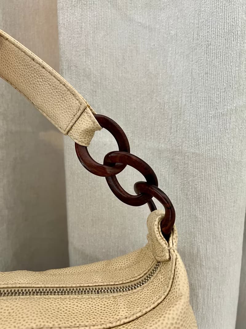 Chanel hobo bag 獨特罕有木質連接手袋啡黃色肩背側背孭包