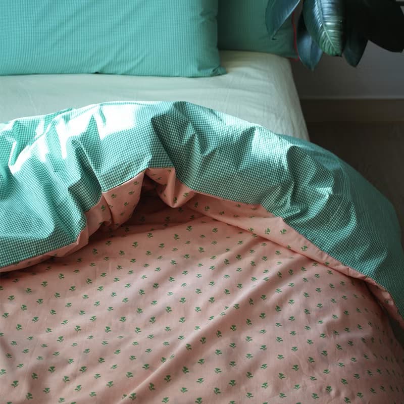 Made in korea Pink green Cotton bedding set, S D Q K size duvet cover set  被套組
