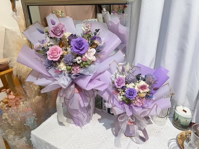 FengFlower 【夢幻紫永生玫瑰花束】永生花/乾燥花/送禮