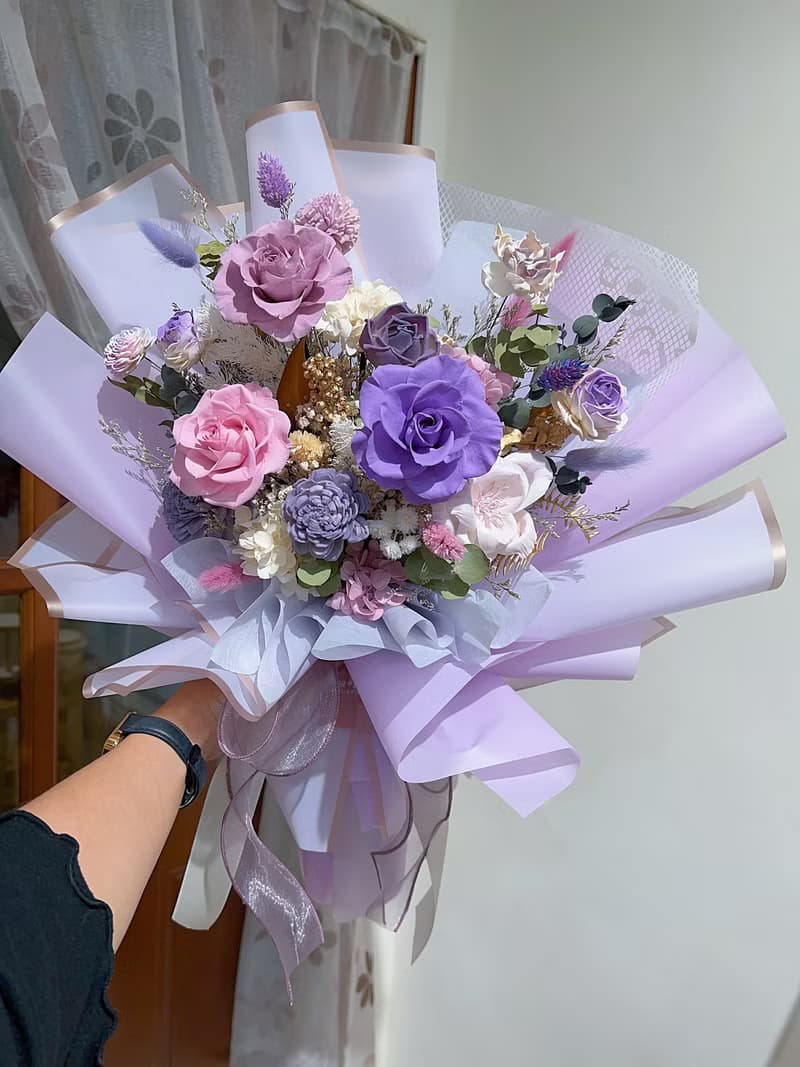 FengFlower 【夢幻紫永生玫瑰花束】永生花/乾燥花/送禮