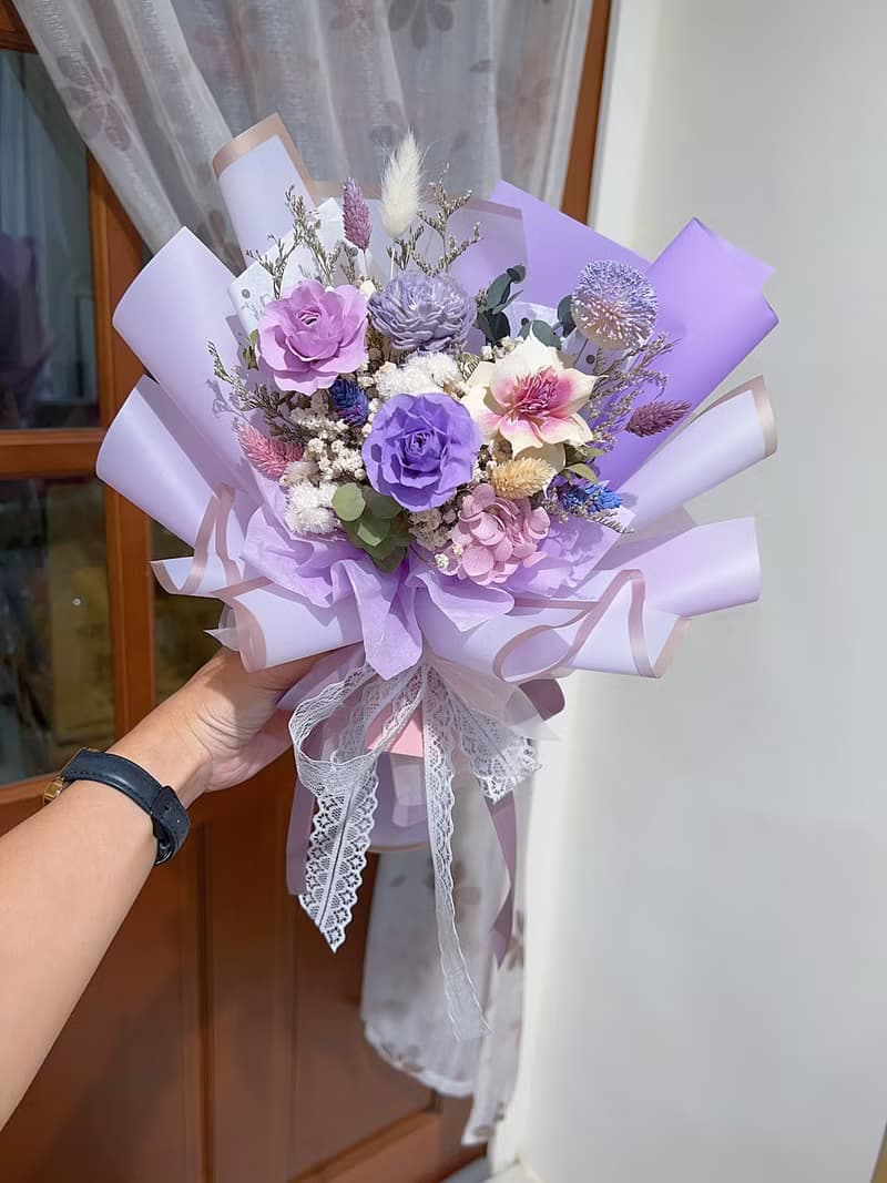 FengFlower 【夢幻紫永生玫瑰花束】永生花/乾燥花/送禮