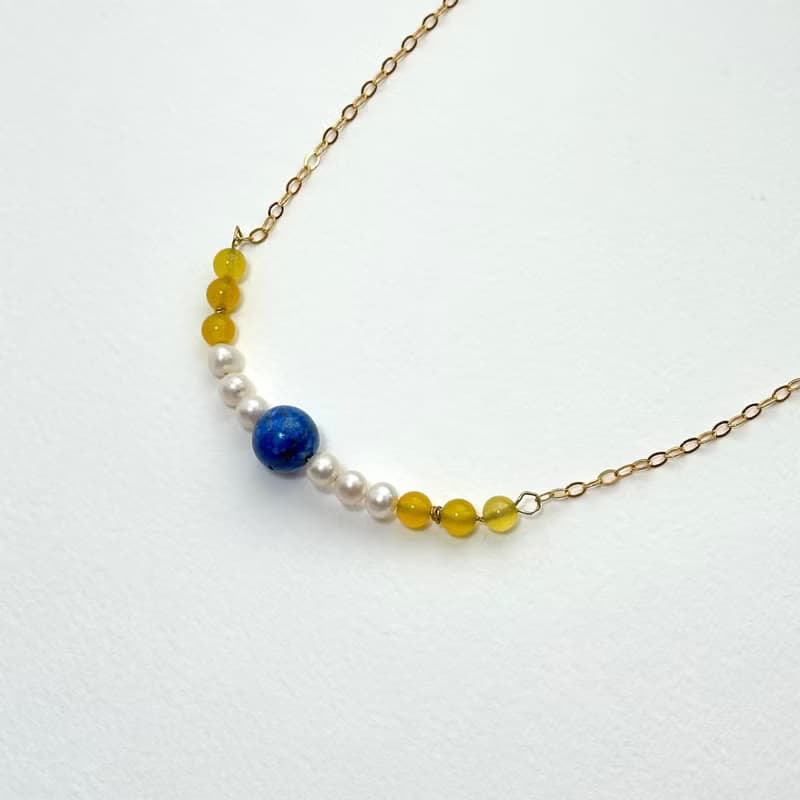 【射手摩羯座|12月誕生】青金黃瑪瑙淡水珍珠鍍金項鏈 洞察力理性