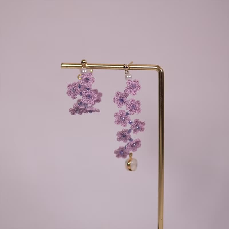 【戀花瀑布】 耳環 微鉤 針織 花 耳飾 耳夾 手作 耳針