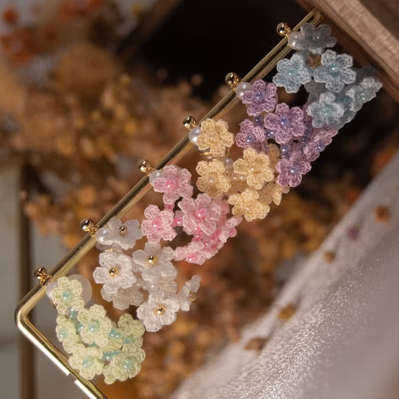 【戀花瀑布】 耳環 微鉤 針織 花 耳飾 耳夾 手作 耳針
