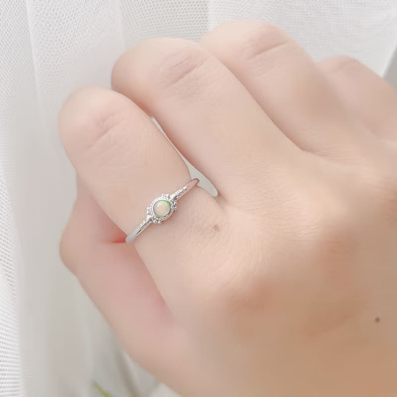 蛋白石925純銀古典風格戒指 可調式戒指