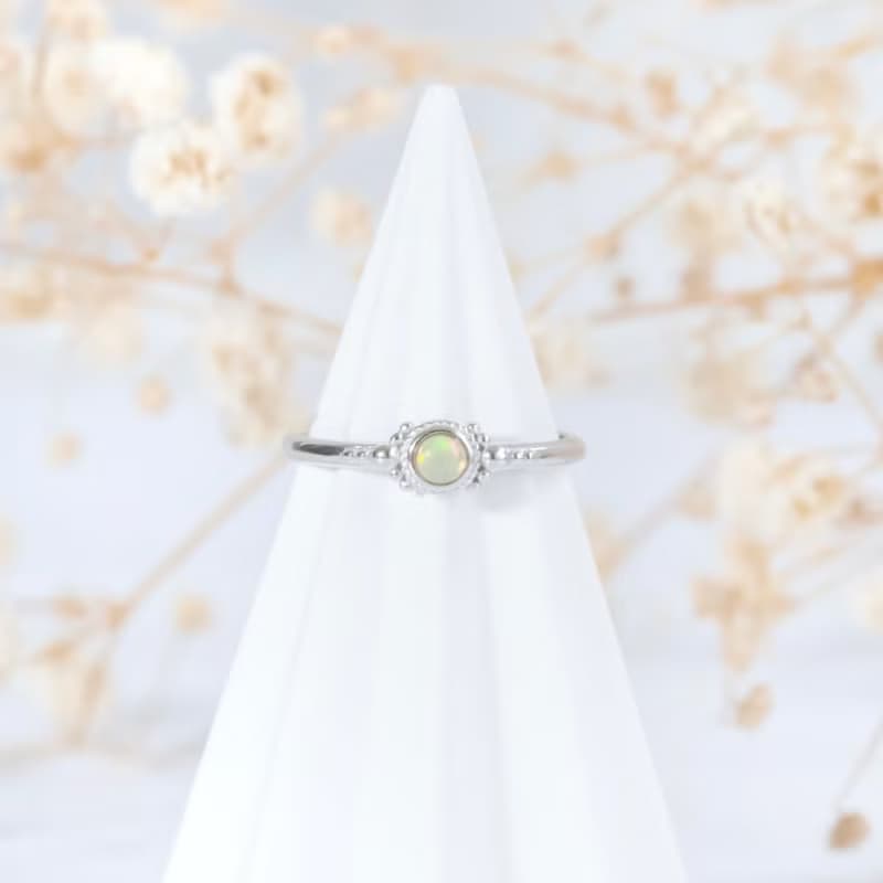 蛋白石925純銀古典風格戒指 可調式戒指