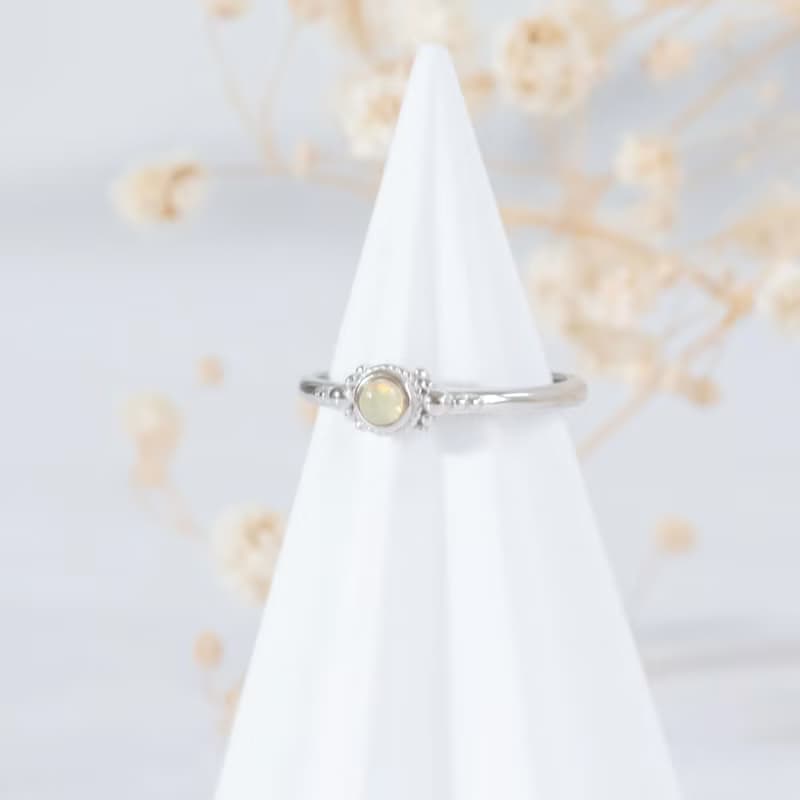 蛋白石925純銀古典風格戒指 可調式戒指